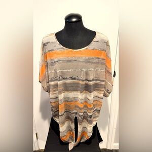 Alfani Orange and Gray Striped Short Sleeve Top